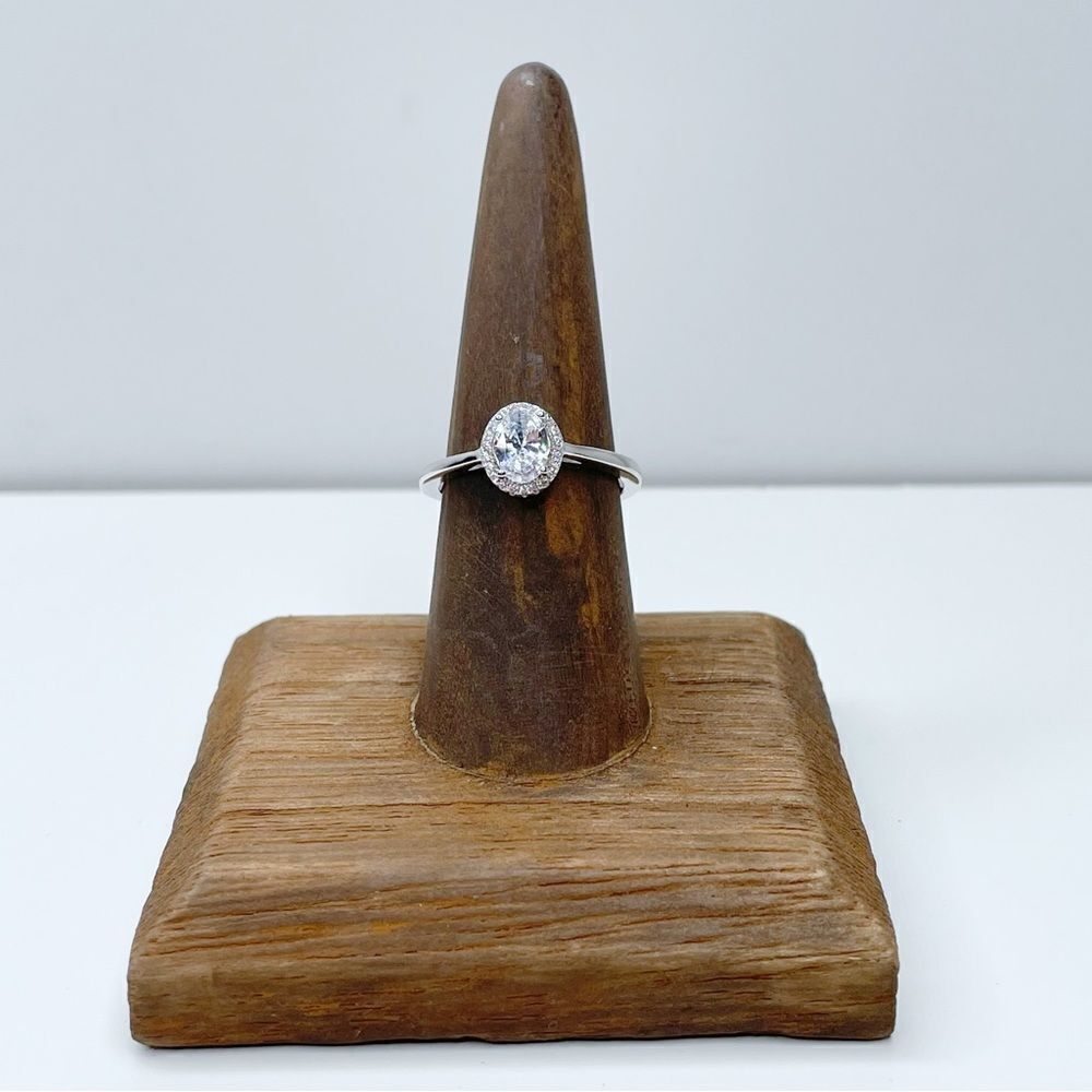 NEW STERLING SILVER | Oval Simulated Diamond Halo Ring
